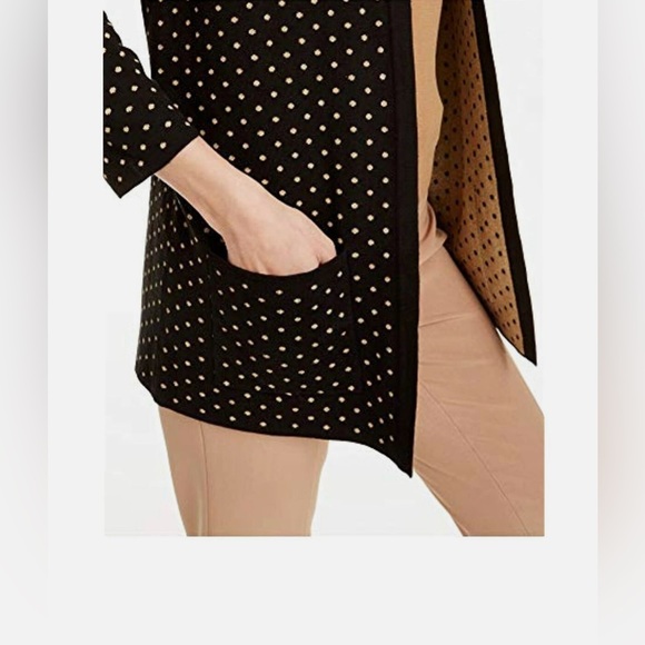 NWT Anne Klein Metallic Black&Gold Polka Dot Open Cardigan Sweater Sz S Fits S-L - Picture 6 of 9